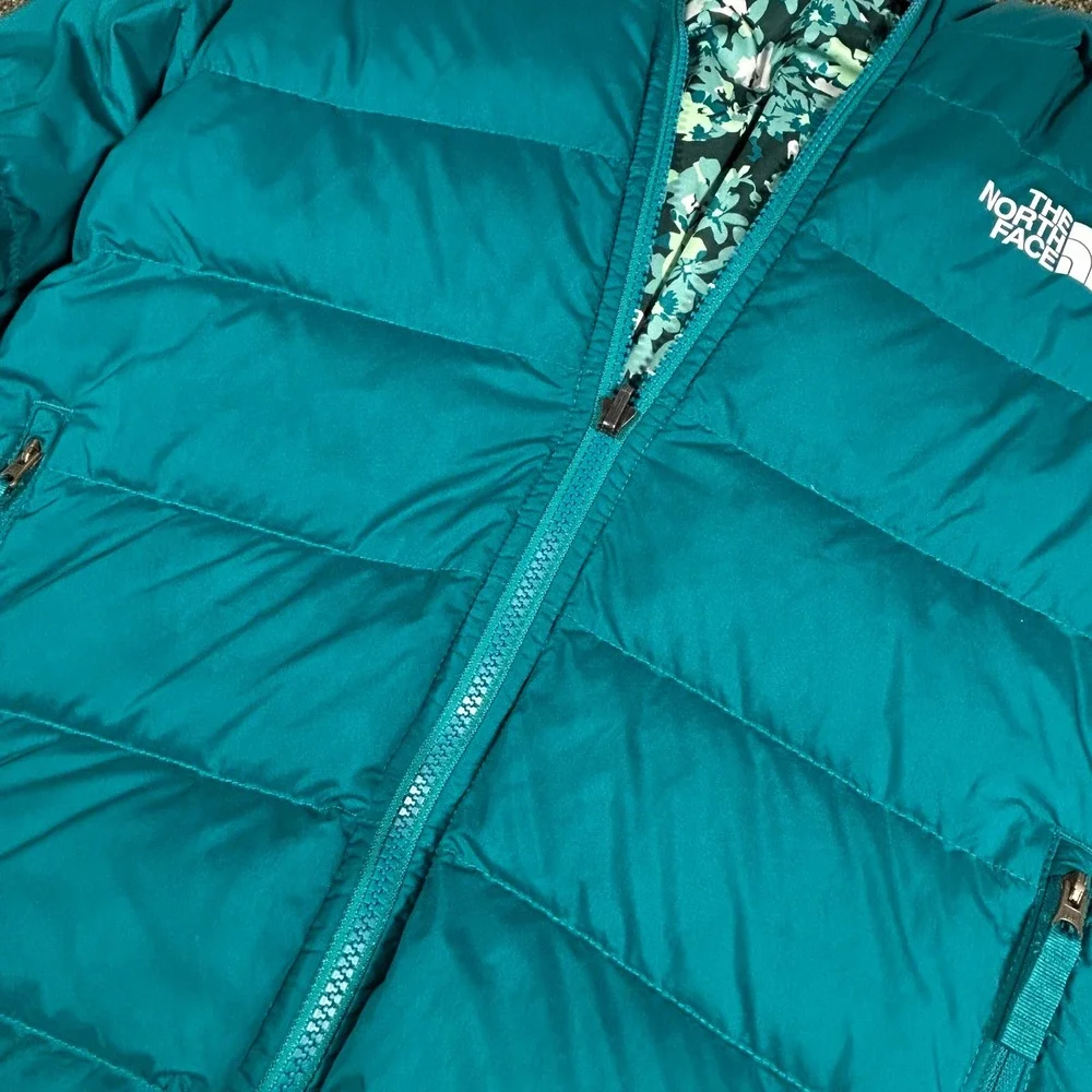 The North Face Reversible Down Puffer Jacket Girls XL 14/16 Teal Blue 550 Fill